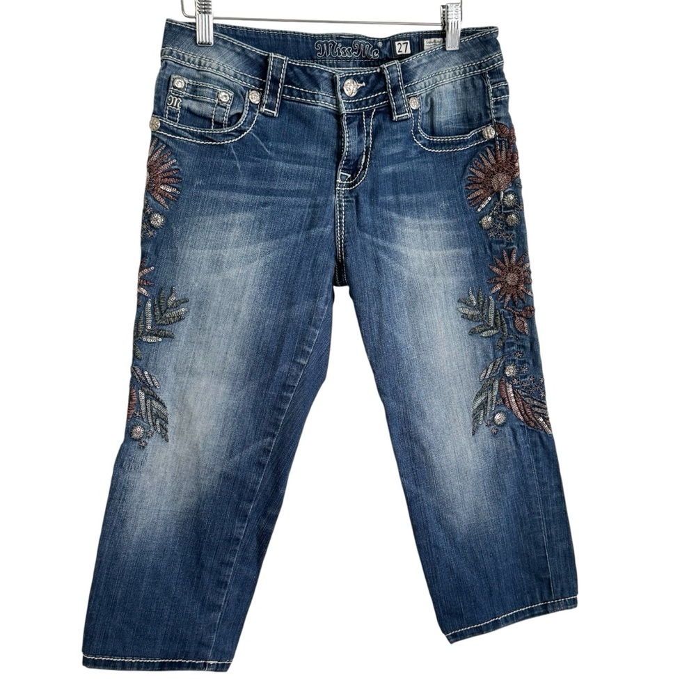 Miss Me Blue Embellished Mid-Rise Capri Jeans Size 27